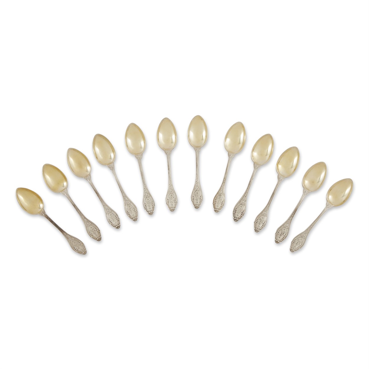 Lot 10 - Twelve Russian parcel-gilt silver demitasse spoons
