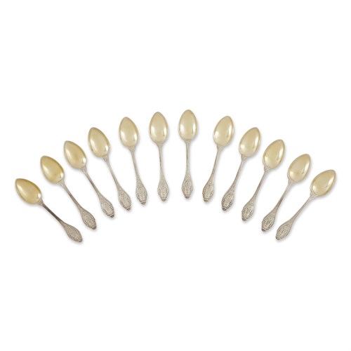 Lot 10 - Twelve Russian parcel-gilt silver demitasse spoons
