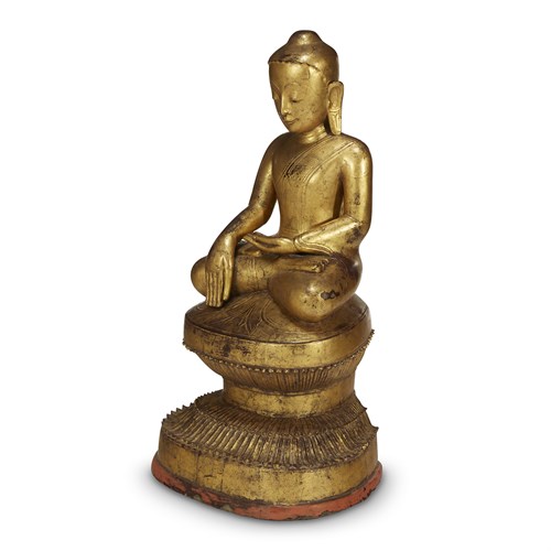Lot 118 - A Burmese gilt-lacquered wood figure of the Buddha seated