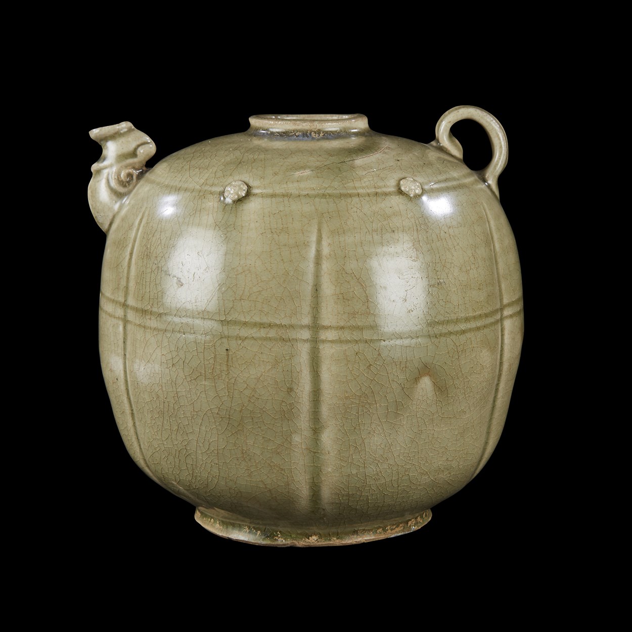 Lot 171 - A Vietnamese celadon-glazed gourd-form ewer