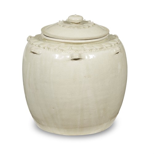 Lot 170 - A Vietnamese white-glazed "Lotus" jar and cover