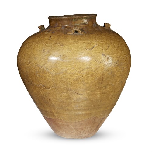 Lot 198 - Two similar large olive brown-glazed storage jars