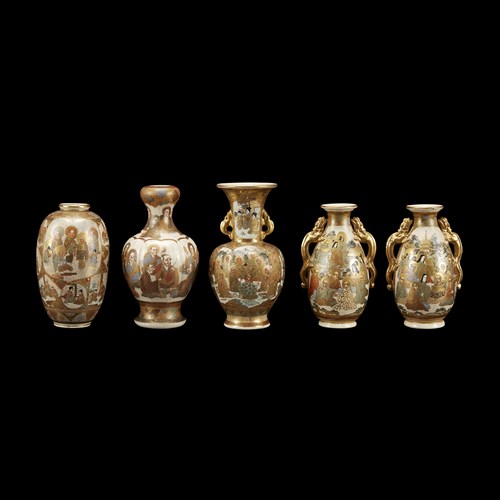 Lot 102 - Group of five assorted Satsuma pottery vases
