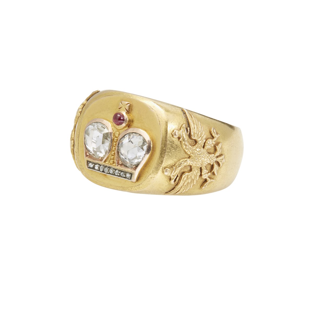 Lot 20 - A Russian Imperial diamond-set gold presentation ring