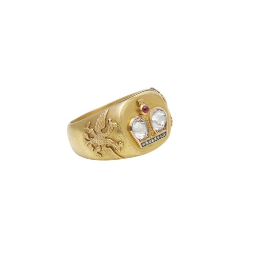 Lot 20 - A Russian Imperial diamond-set gold presentation ring