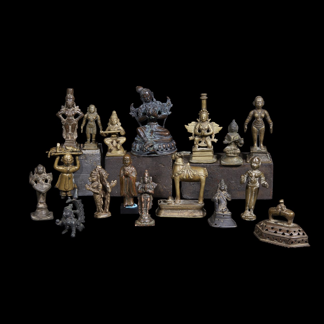 Lot 132 - Group of 17 assorted small Indian, Chinese and Asian bronze and copper alloy figures