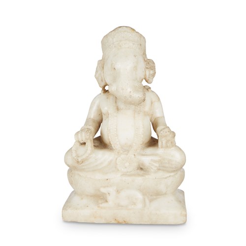 Lot 128 - An Indian carved white marble figure of Ganesha seated