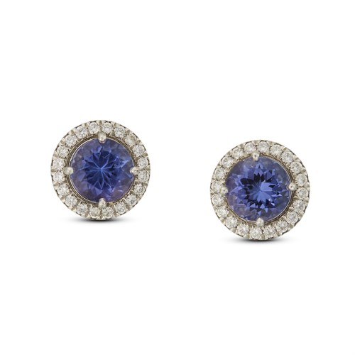 Lot 43 - A pair of tanzanite, diamond and platinum earrings, Tiffany & Co.