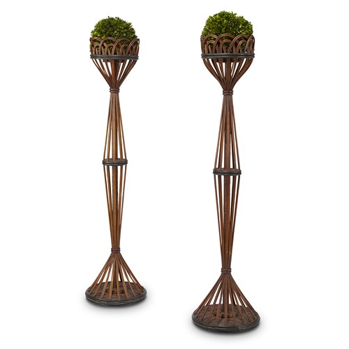 Lot 69 - A pair of tall polychrome painted rattan plant stands